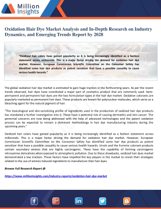 Oxidation Hair Dye Market Analysis and In-Depth Research on Industry Dynamics, and Emerging Trends Report by 2028