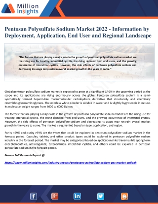 Pentosan Polysulfate Sodium Market 2022 - Information by Deployment, Application, End User and Regional Landscape