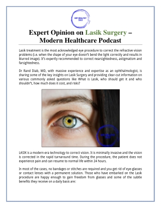 Expert Opinion on Lasik Surgery – Modern Healthcare Podcast