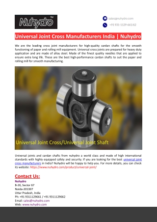 Universal Joint Cross Manufacturers India-Nuhydro