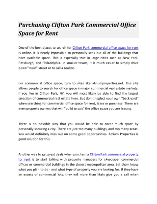 Purchasing Clifton Park Commercial Office Space for Rent