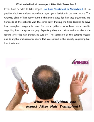 What an Individual can expect After Hair Transplant?