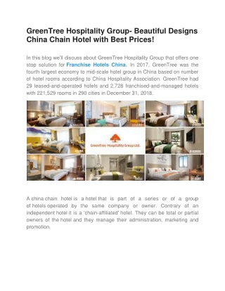 GreenTree Hospitality Group- Beautiful Designs China chain hotel with best prices!