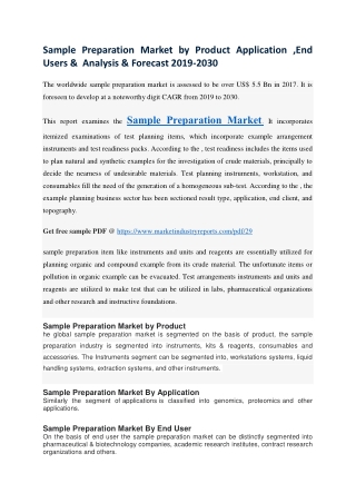 Sample Preparation Market Trends and Opportunities by types and Application in Grooming Regions by 2030