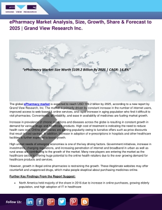 ePharmacy Market Will Reach USD 109.2 Billion By 2025 | Grand View Research