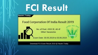 FCI Result 2019 For 4103 JE, AG, & Other Posts Exam| FCI Cut Off Marks