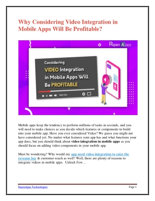 Why Considering Video Integration in Mobile Apps Will Be Profitable?