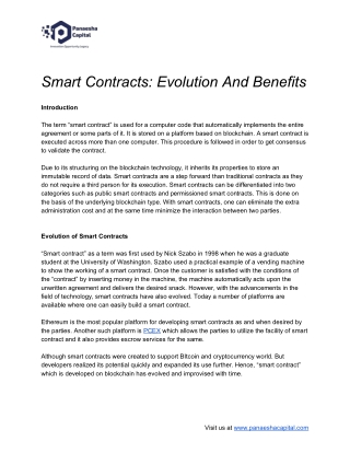 Smart Contracts: Evolution And Benefits