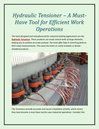 Hydraulic Tensioner – A Must-Have Tool for Efficient Work Operations