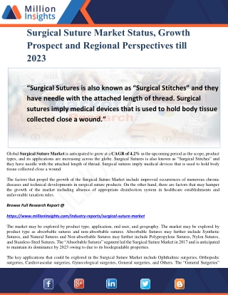 Surgical Suture Market Status, Growth Prospect and Regional Perspectives till 2023