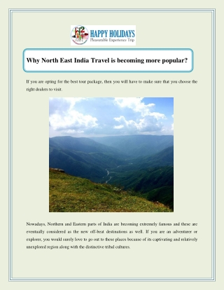 Why North East India Travel is becoming more popular?