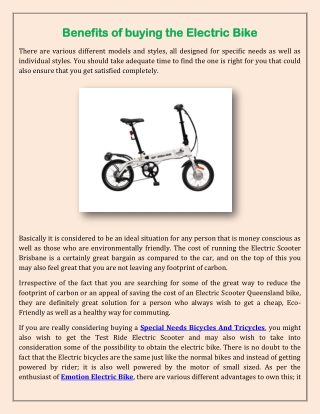 Benefits of buying the Electric Bike