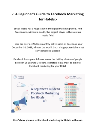 A Beginner's Guide to Facebook Marketing for Hotels - Pure Automate