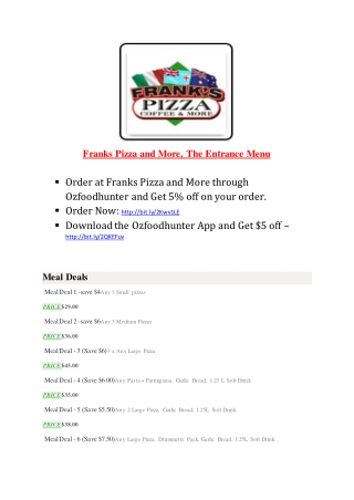 15% Off - Franks Pizza and More-The Entrance - Order Food Online