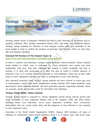 Virology Testing Market - Size, Trends, Outlook, and Opportunity Analysis, 2018 – 2026