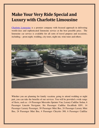 Make Your Very Ride Special and Luxury with Charlotte Limousine