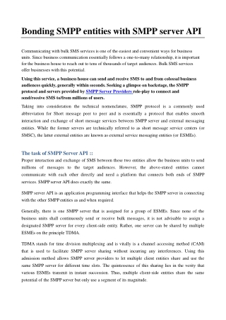 Use of SMPP Server API in bonding SMPP Entities