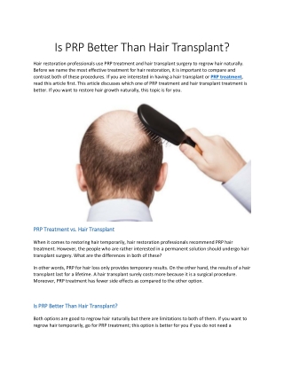 Is PRP Better Than Hair Transplant?