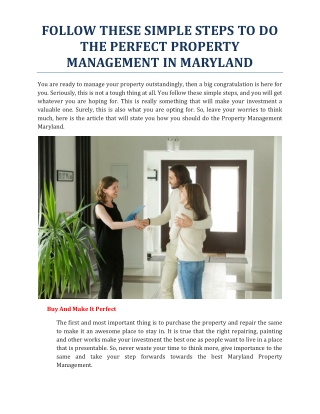 Follow These Simple Steps to Do the Perfect Property Management in Maryland