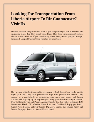 Looking For Transportation From Liberia Airport To Rir Guanacaste? Visit Us