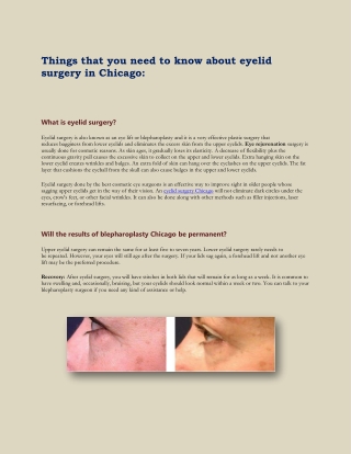 Things that you need to know about eyelid surgery in Chicago