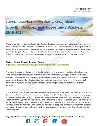 Dental Prosthetics Market Report Study, Synthesis and Summation 2018-2026