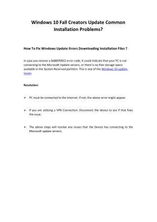 Windows 10 Fall Creators Update Common Installation Problems