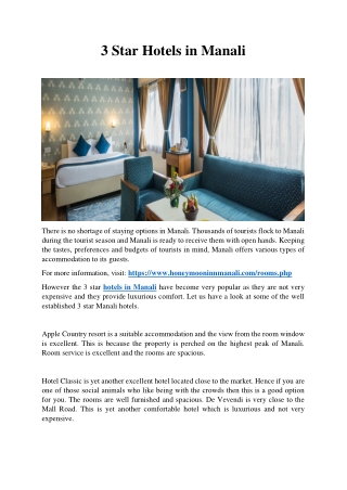 3 Star Hotels In Manali