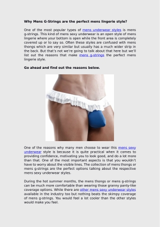 Why Mens G-Strings are the perfect mens lingerie style?