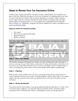 Car insurance at Bajaj Finserv Markets