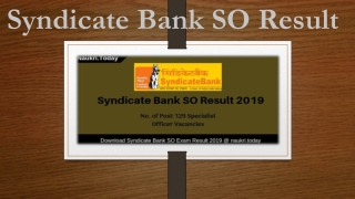 Syndicate Bank SO Result 2019 Expected Cut off, Merit List