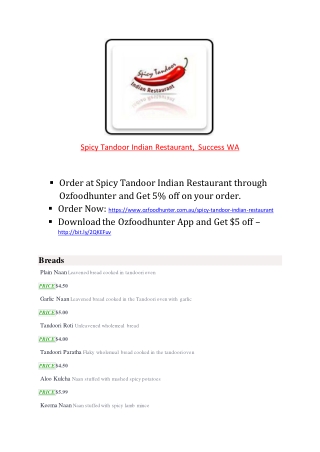 15% Off - Spicy Tandoor Indian Restaurant-Success - Order Food Online