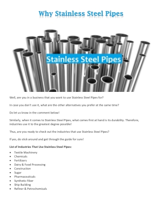 Why Stainless Steel Pipes