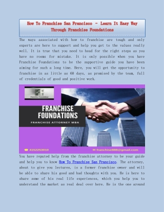 How To Franchise San Francisco – Learn It Easy Way Through Franchise Foundations