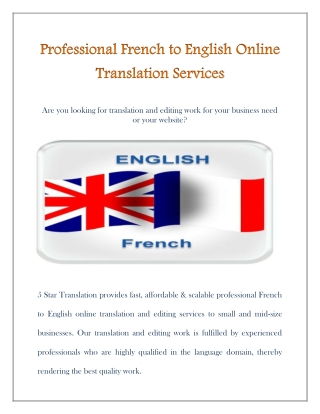 Professional French to English Online Translation Services