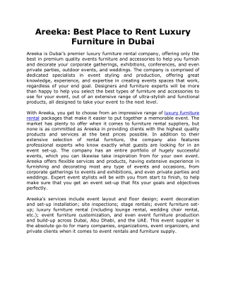 Areeka: Best Place to Rent Luxury Furniture in Dubai