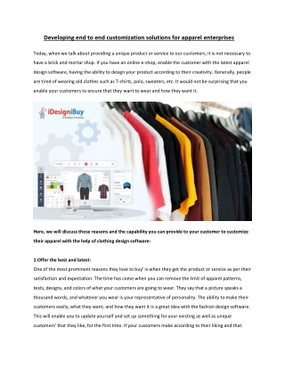 Developing end to end customization solutions for apparel enterprises