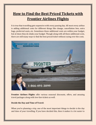How to Find the Best Priced Tickets with Frontier Airlines Flights