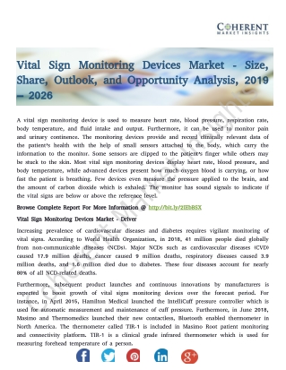 Vital Sign Monitoring Devices Market - Size, Share, Outlook, and Opportunity Analysis, 2019 – 2026