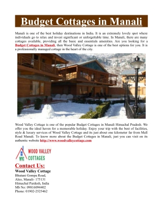 Budget Cottages in Manali