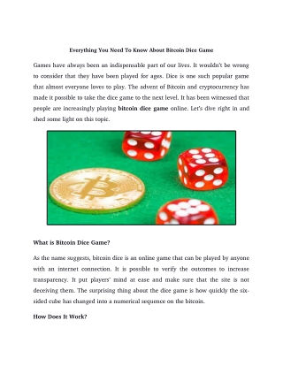 Everything You Need To Know About Bitcoin Dice Game