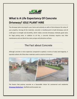 What Is A Life Expectancy Of Concrete Driveway? JOLE PLANT HIRE