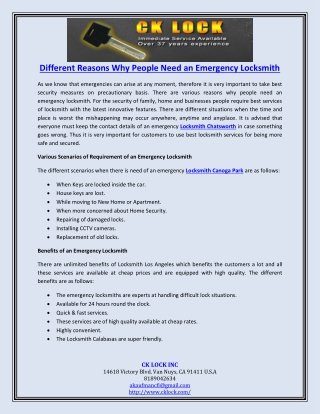Different Reasons Why People Need an Emergency Locksmith