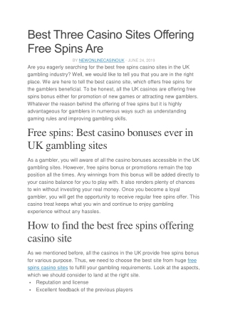 Best Three Casino Sites Offering Free Spins Are