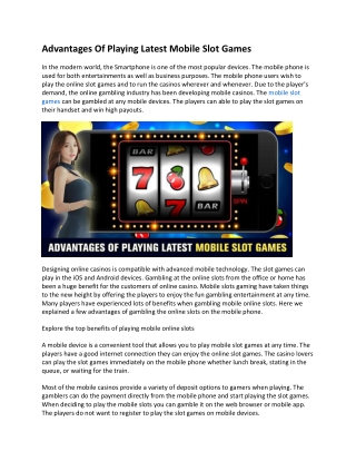 Advantages Of Playing Latest Mobile Slot Games