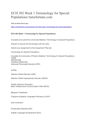 ECH 302 Week 1 Terminology for Special Populations//tutorfortune.com