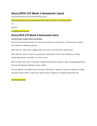 Devry SPCH 275 Week 1 Homework Latest