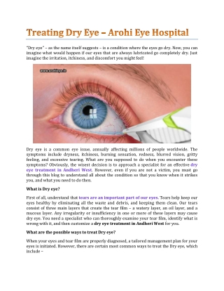 Treating Dry Eye – Arohi Eye Hospital