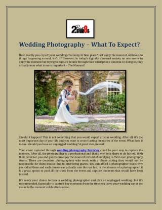 Wedding Photography – What To Expect?