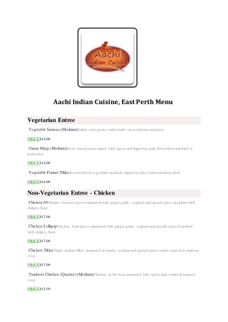 30% Off -Aachi Indian Cuisine-East Perth - Order Food Online